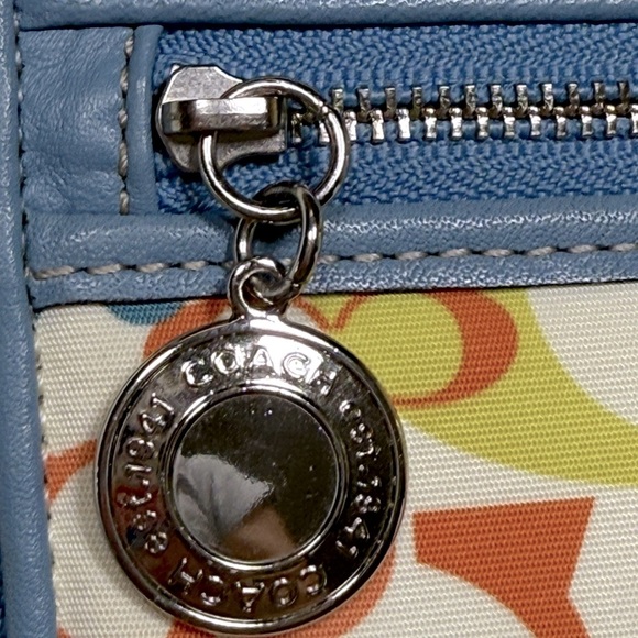 Coach Wristlet Wallet Multicolor Butterfly Print Canvas Blue Trim Zip Around - Picture 8 of 12